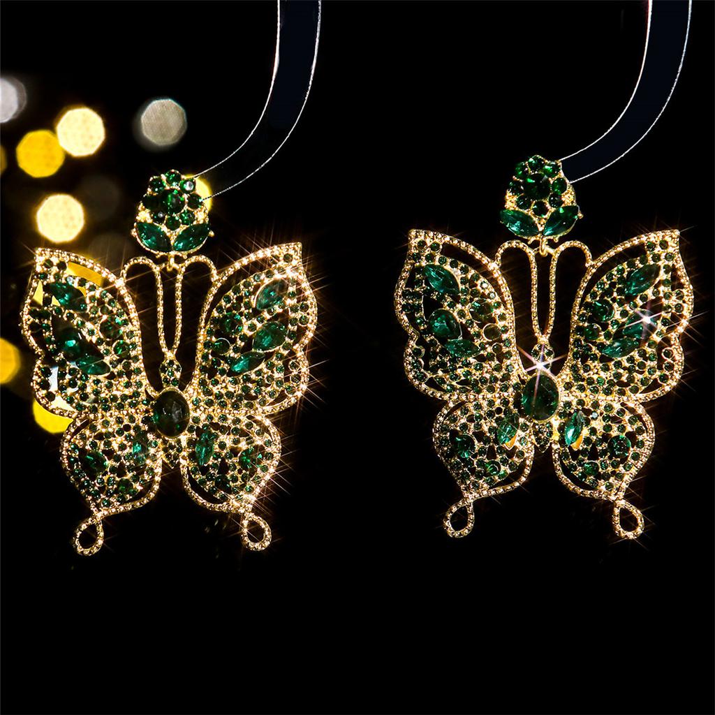 Cross-border Supply, Fashionable Colored Glass Rhinestone Butterfly Earrings, Women's Exaggerated Stud Earrings, Earrings.
