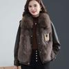 Осенне-зимние женские искусственные шубы сшитые искусственный мех лисы воротник шуба короткая свободная кожаная куртка