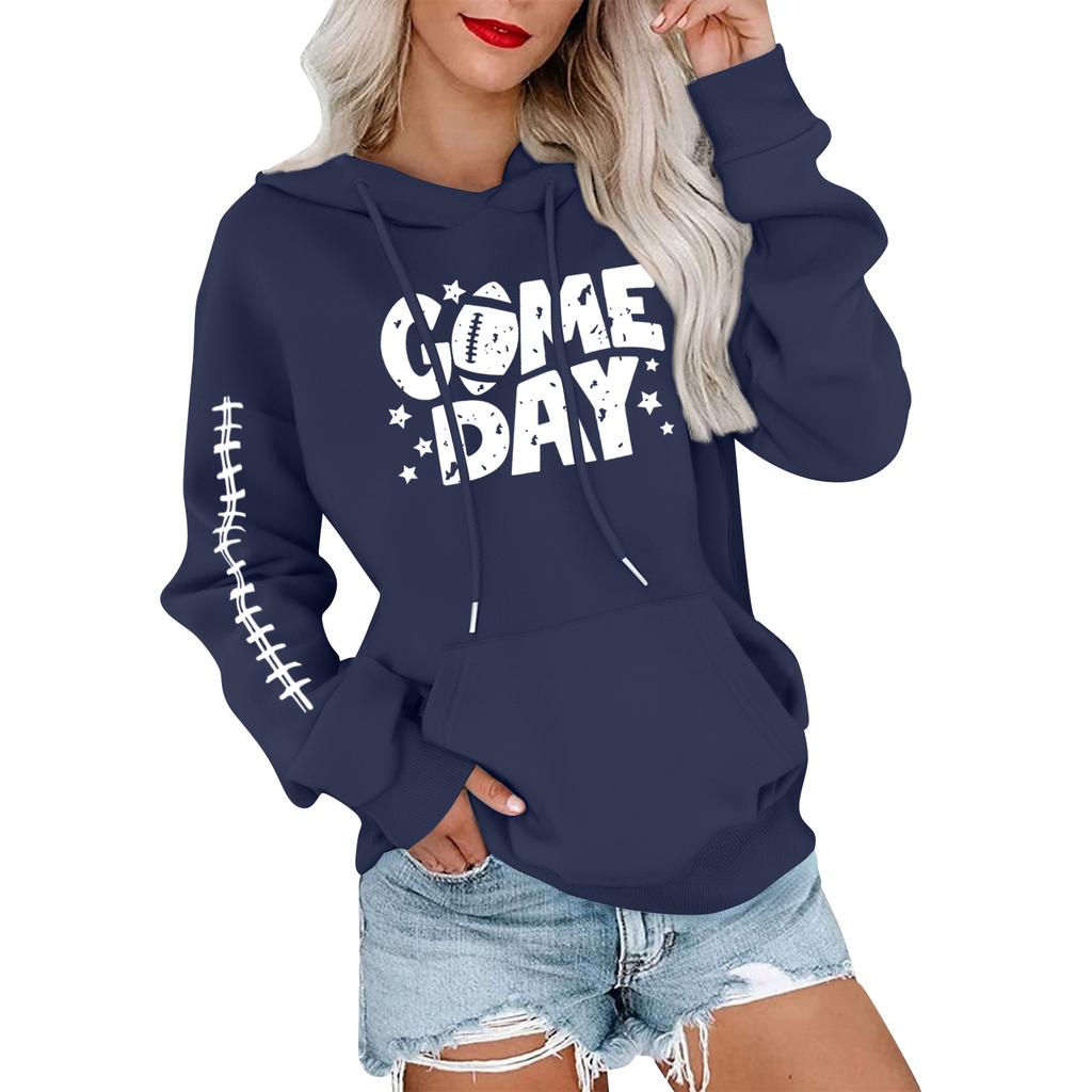 Women's Fashionable, Casual, Comfortable Round-neck, Hooded, Long-sleeved, Rugby-print Warm Sweater