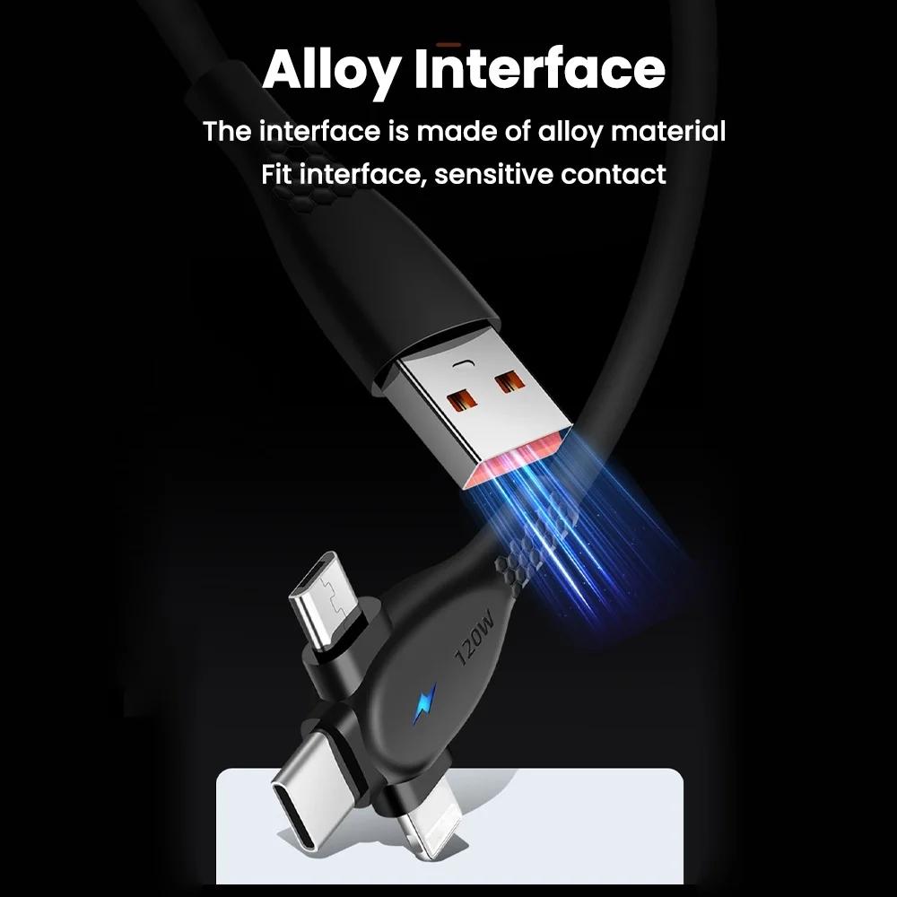 120 Вт 3 в 1 кабель для быстрой зарядки 2 в 1 USB Type C кабель для быстрой передачи данных для iPhone Huawei Xiaomi Samsung Android