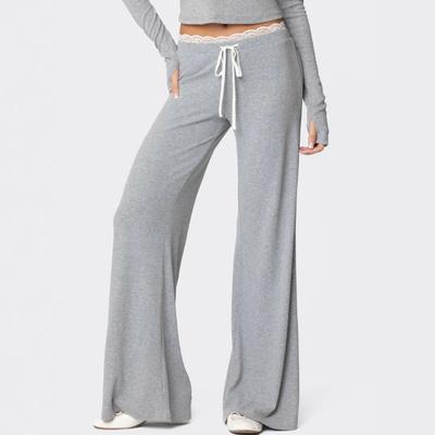 Женские повседневные брюки на кулиске, прямые, драпированные, свободные, с кружевом