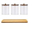 3 шт., держатель-диспенсер с бамбуковыми крышками, прозрачные акриловые банки для ванной комнаты с подносом, ватный тампон, диспенсер для хранения, многоразовый