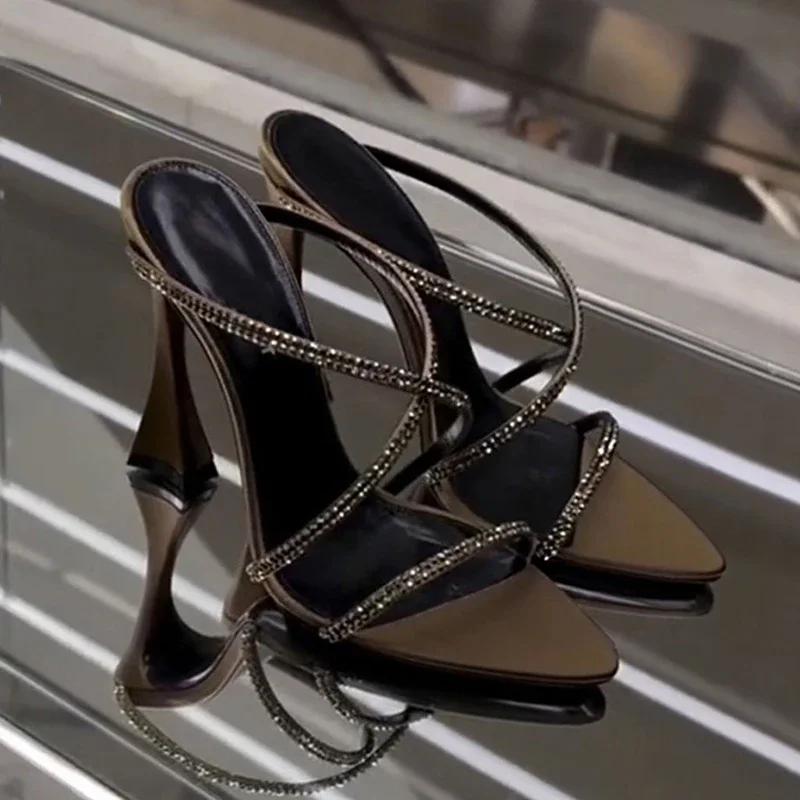 Fashion Crystal Women High Heels Slippers Sexy Heeled Sandals Luxury Summer Shoes 2025 Trend New Party Dress Woman Pumps Mujer Sandalias