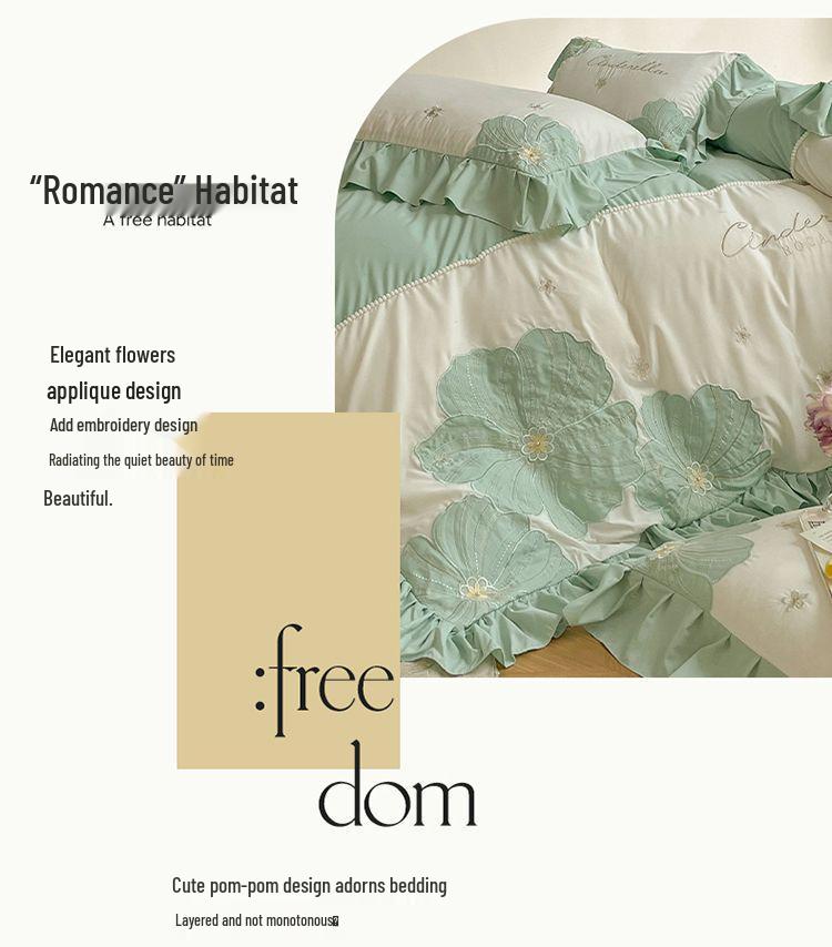 G5Z Корейский набор постельного белья "Принцесса и Подсолнух" - Большой пододеяльник и простыня на резинке, Девичий комплект из четырех предметов