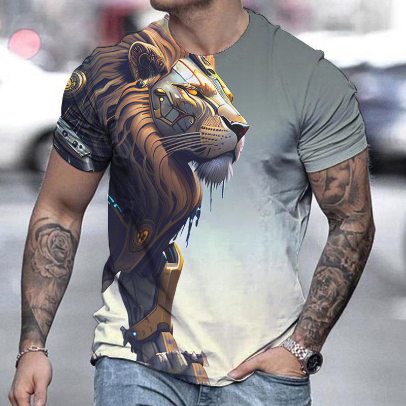 Новинка 2024 года, популярная 3D-цифровая печать, модная футболка с принтом Льва и Тигра 1, спортивный мужской с коротким рукавом для занятий фитнесом и спортом на открытом воздухе, новый дизайн