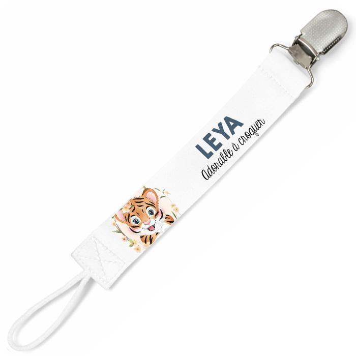 Planetee Attache tétine pour prénom LEYA adorable à croquer Tigre | Attache sucette cadeau naissance