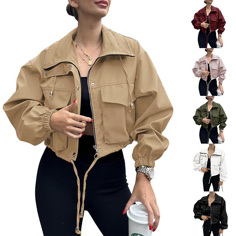 Autumn New Women's Solid Color Women's Short Jacket Zipper Trench Coat