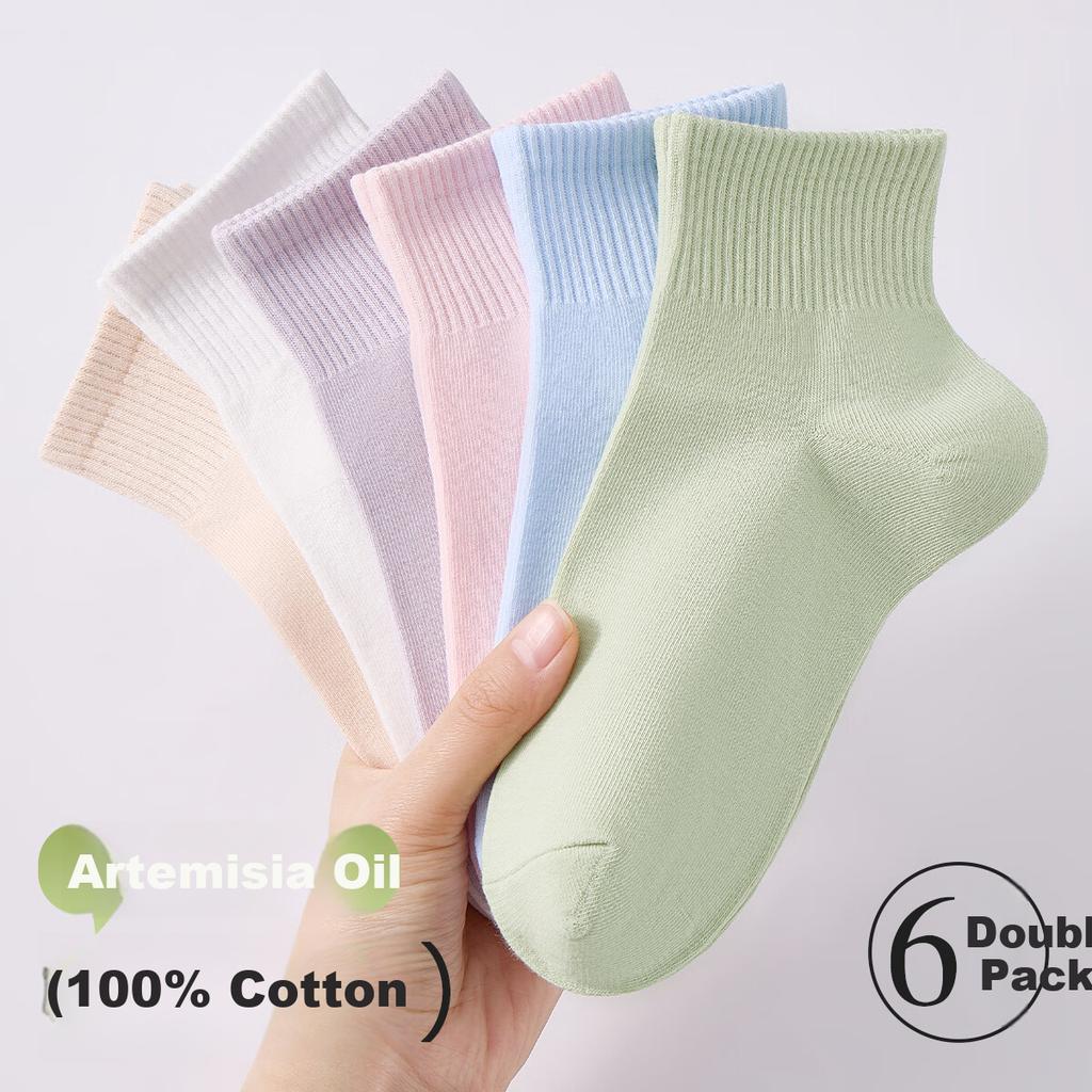 [100% Pure Cotton 10A ] Women's Socks, Spring And Summer Mugwort Essential Oil Short Tube Socks, Odor-Resistant Sweat-Absorbing Socks