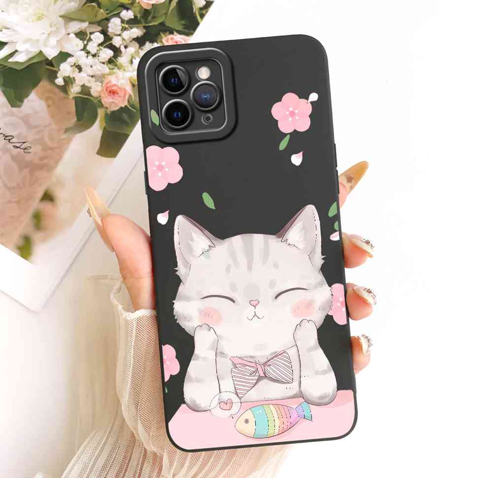 Чехол для iPhone 11 Pro Max A2218 Милый мультяшный узор Кошка Силиконовая задняя крышка Для iPhone 11Pro Max A2161 A2220 Чехлы для телефонов