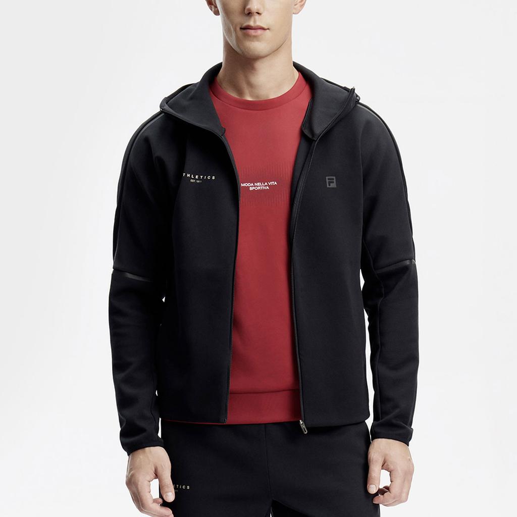 Fila Однотонная трикотажная фитнес-куртка с капюшоном для мужчин, куртки, глубокий черный A11M411506F-BK