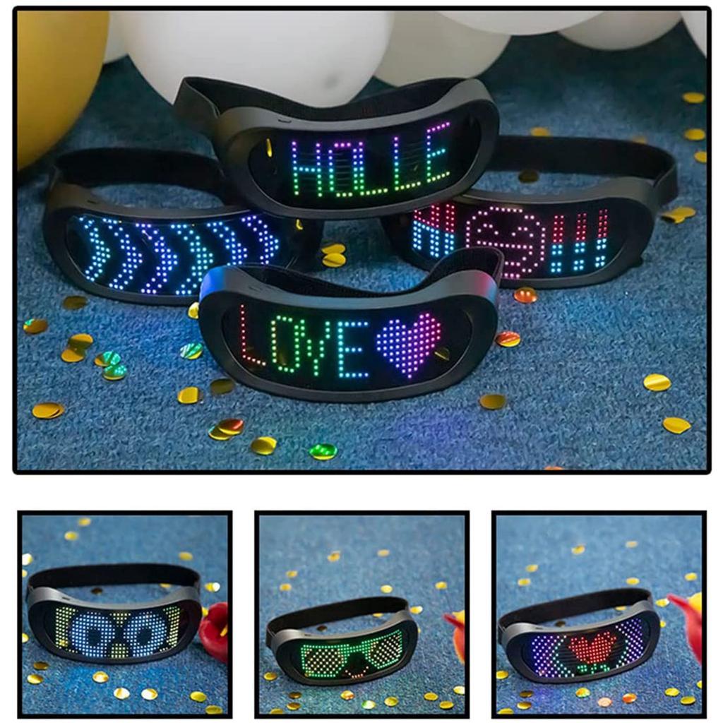 LED Smart Glasses Support APP Control, Party Bluetooth Glasses for Birthday, Bar, Flashing Display DIY Animation, USB Rechargeable Shining Glasses