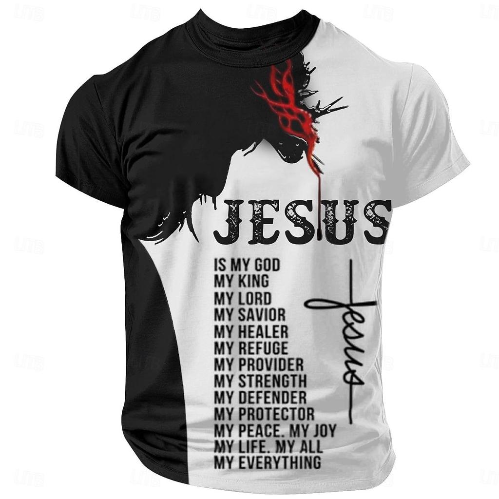 Men's Jesus Print T-Shirt Men's T-Shirt,3D Printing, O-neck ,Short Sleeve,Casual,Lightweight Top,sport Wear ,casual ,Large Size,Fashion