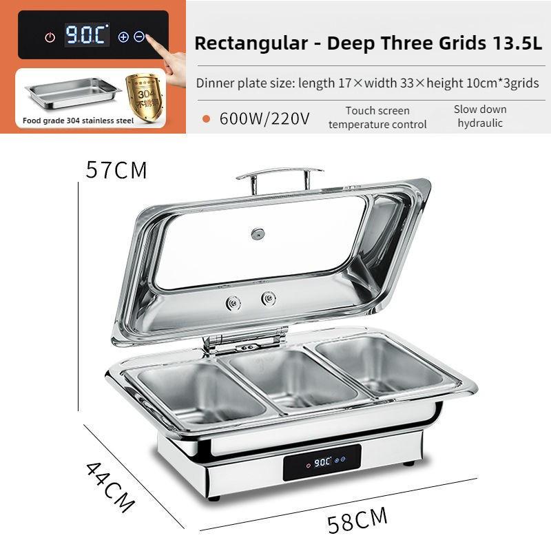 Electric Chafing Dish Adjustable Temp Roll Top Food Warmer Temp Display Catering Buffet Stove Stainless Steel Buffet Servers