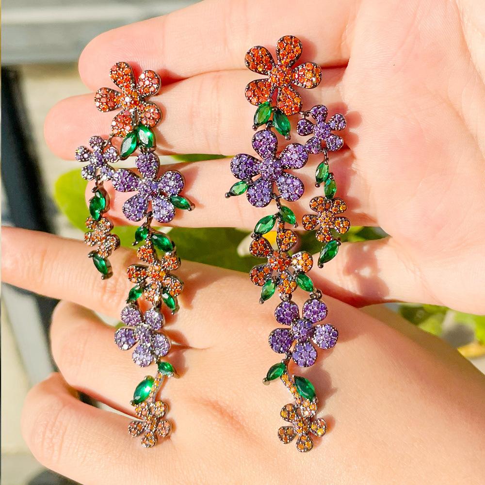 2022 преувеличенные 925 серебряные игольчатые цветочные растения, длинные серьги с кисточками, женские элегантные висячие серьги, свадебные украшения для ушей