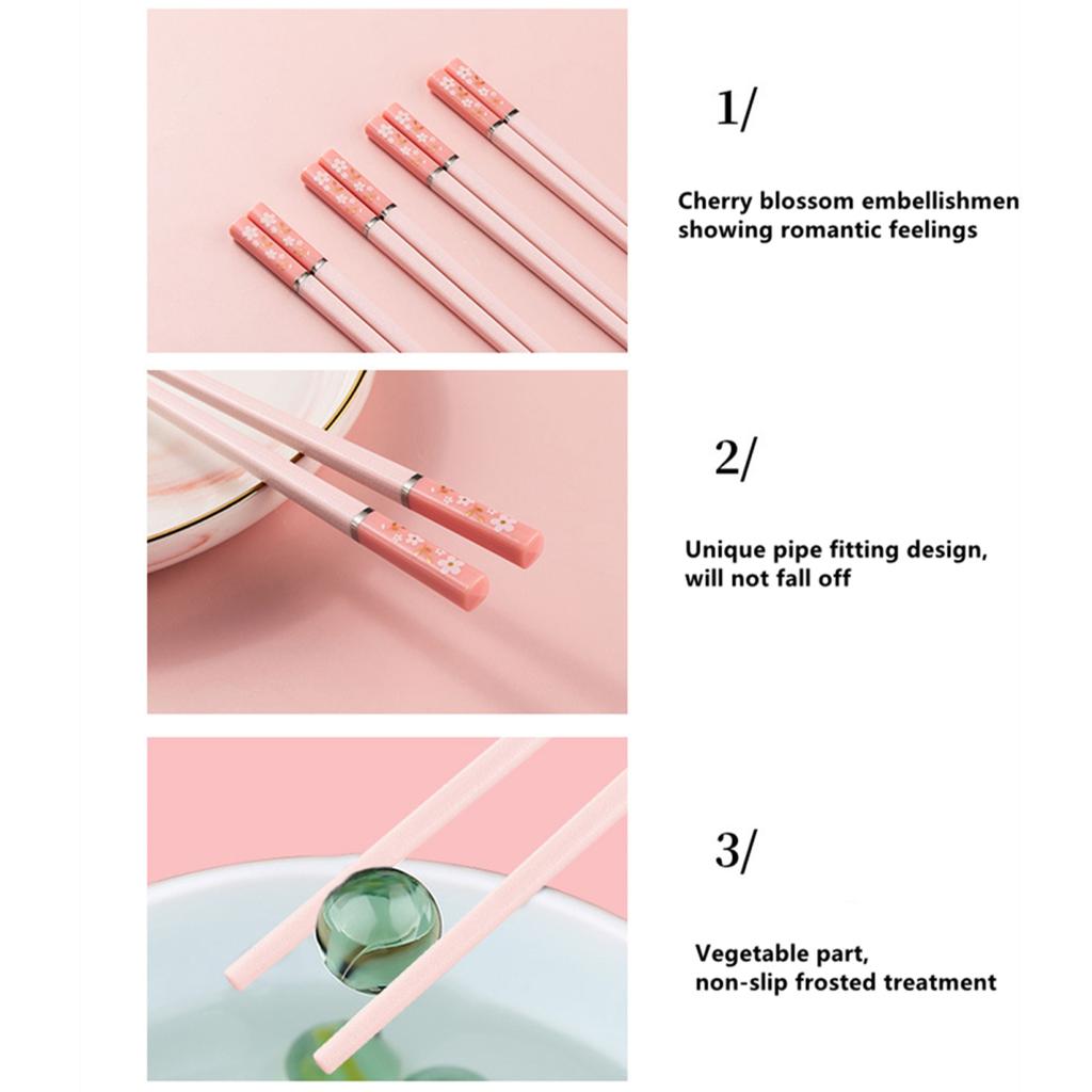 5 Pairs Food Chopsticks Heat Resistant Lightweight Pink Cherry Blossom Chopsticks for Home