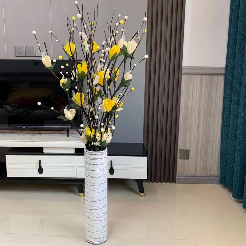 Floor Standing Artificial Flower Arrangement with Preserved Roses for Living Room Decoration - Dried Bouquet for New House Décor