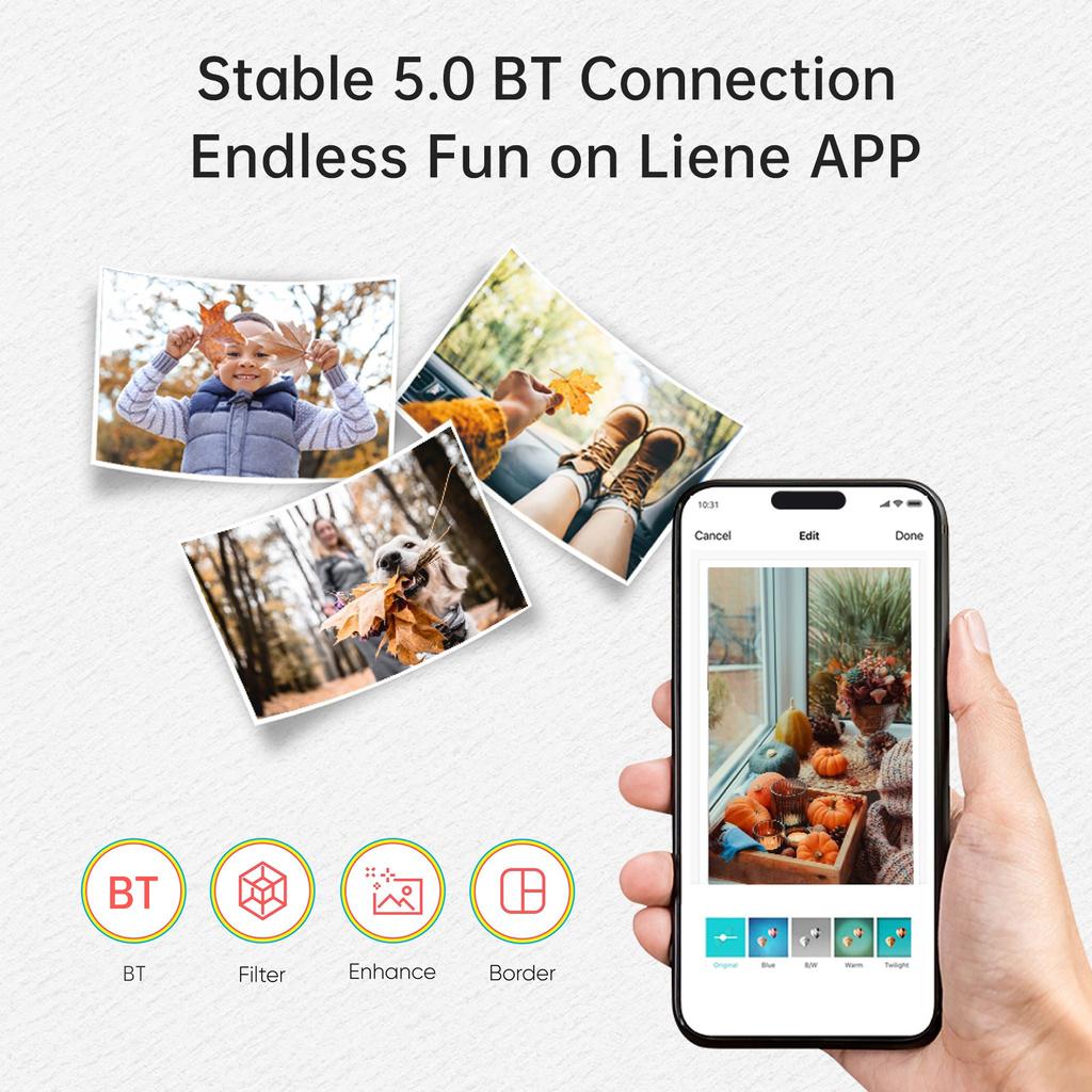Liene Kiwi 2x3-дюймовый мини-фотопринтер, беспроводной смартфон, принтер мгновенного изображения с 5 ZINK