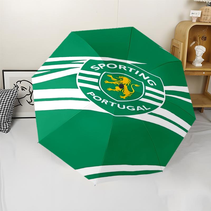 Sporting CP logo Print Automatic Umbrella, 8 Rib Iron Frame, Plastic Handle, Suitable for Outdoor Travel &Daily , Ideal Gift