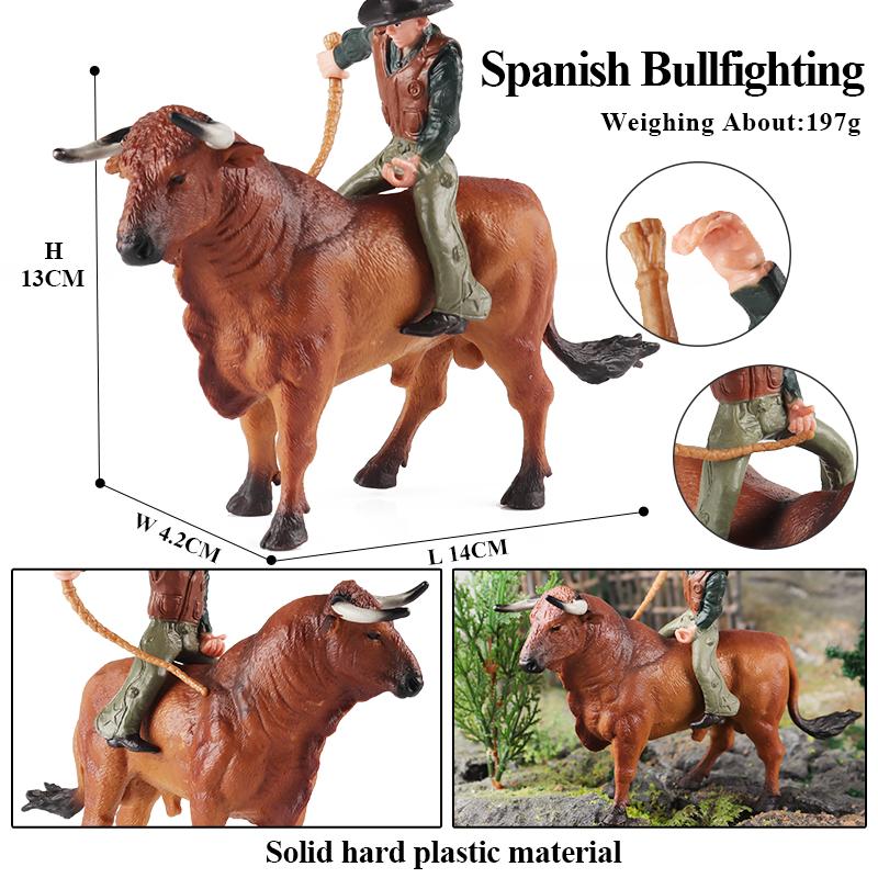 Oenux Фермерские животные Бой быков Ковбой Симуляция Домашняя птица Крупный рогатый скот Теленок Бык Вол Бык Коллекция фигурок ПВХ Модель Игрушка Детский подарок