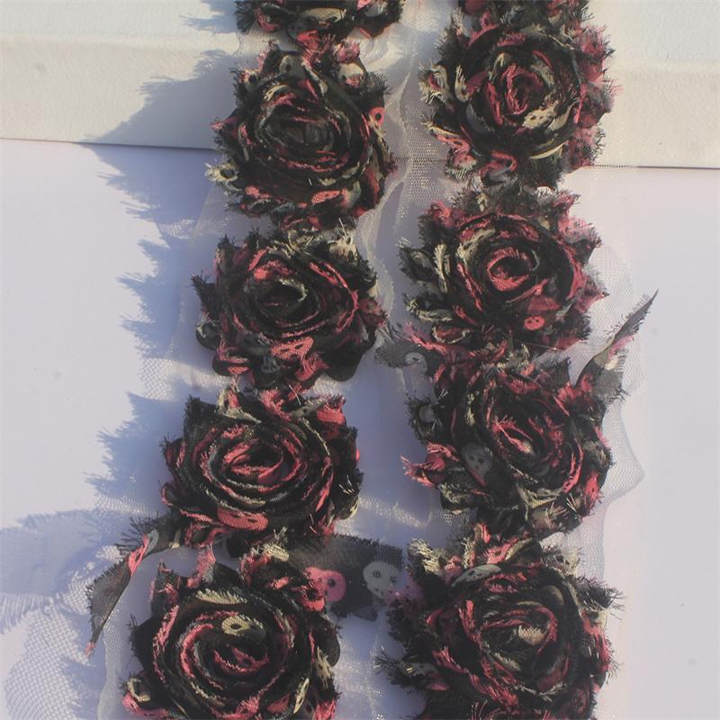 1y 2.5" Valentine's Day Printing Chiffon Shabby Flowers for DIY Making Baby Girls Romper Sandals Dress Hair Accessories