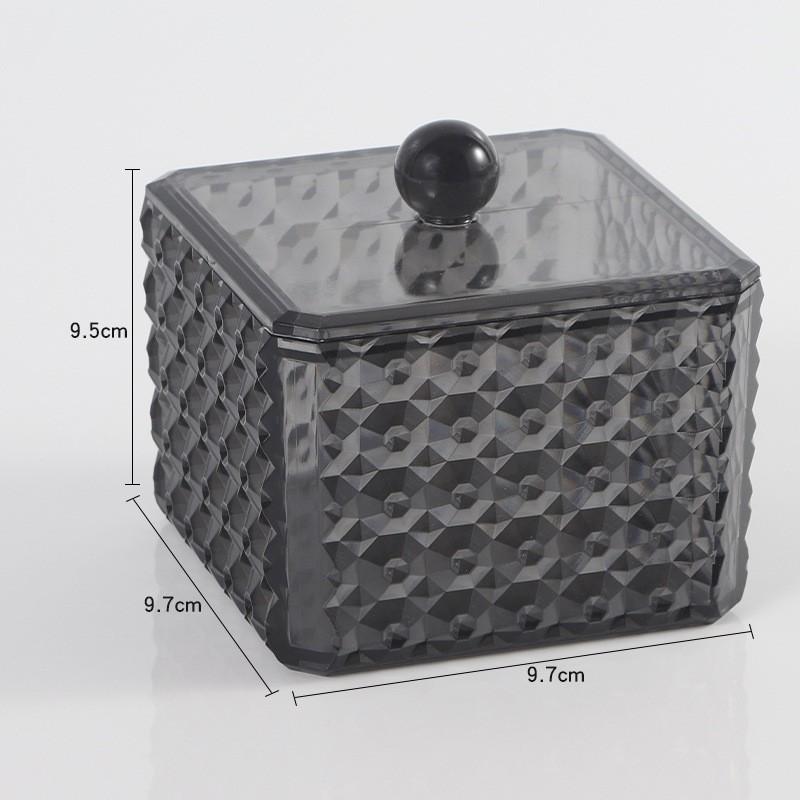 Black Acrylic Makeup Cotton Pad Organizer Box With Lid Desktop Storage Swabs Skincare Essentials