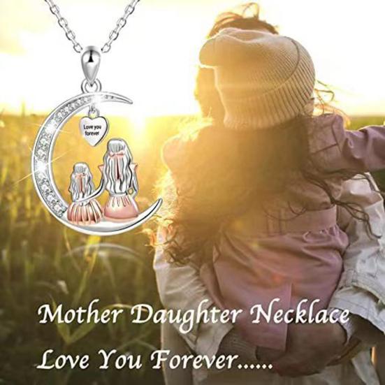 Love You Forever Moon Necklace for Women Mom Daughter Sitting On The