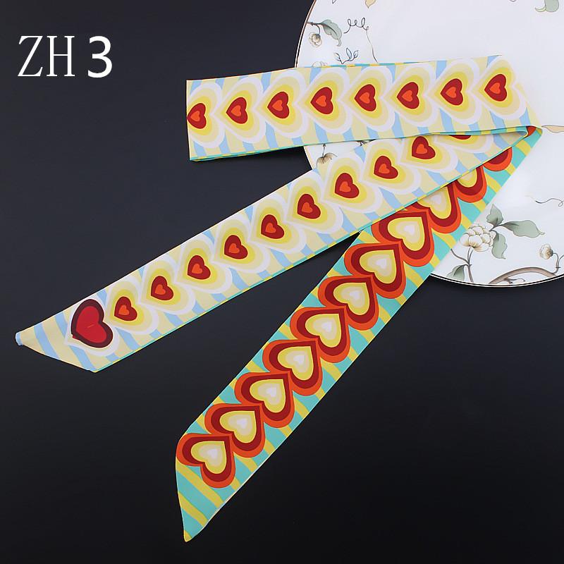 2024 New Design 120cm Heart Print Scarf Small Women Silk Scarf Brand Bag Hair Ribbons Fashion Head Scarf Long Scarves
