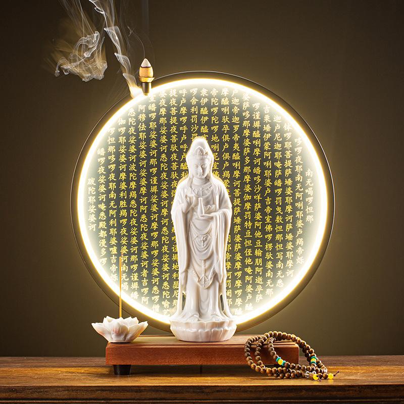 Guanyin Bodhisattva Buddha Statues Ceramic statues Lamp Circle For Living Room Incense Porch Home Decor Custom Feng Shui Statue