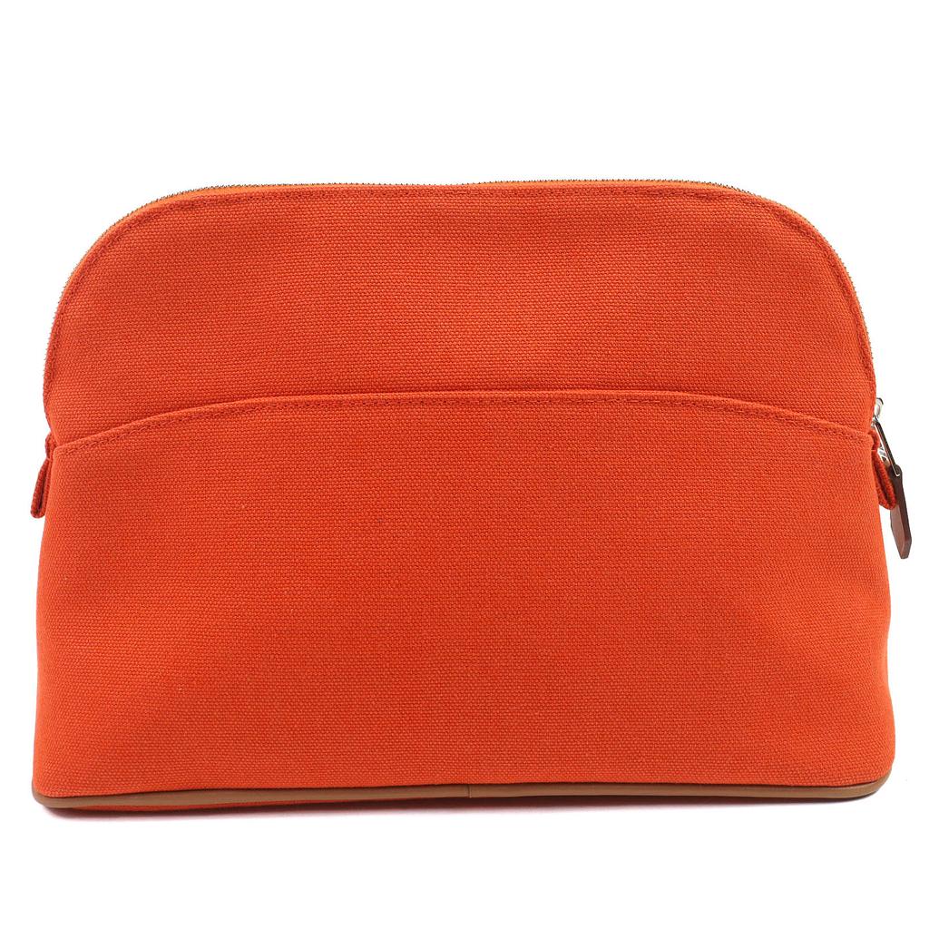 Pristine HERMES Bored pouch MM H logo embroidered leather canvas cosmetic pouch Orange Used