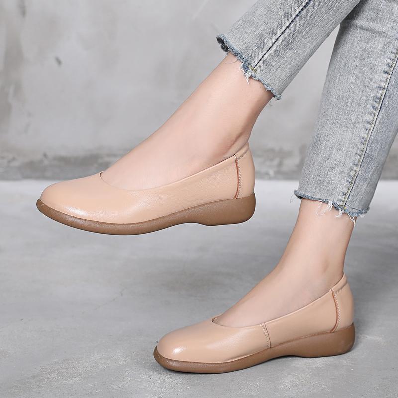 Women Summer Genuine Leather Breathable Shoes Women Flats Slip-On Loafers Round Toe Soft Flat Shoes Casual Shoes