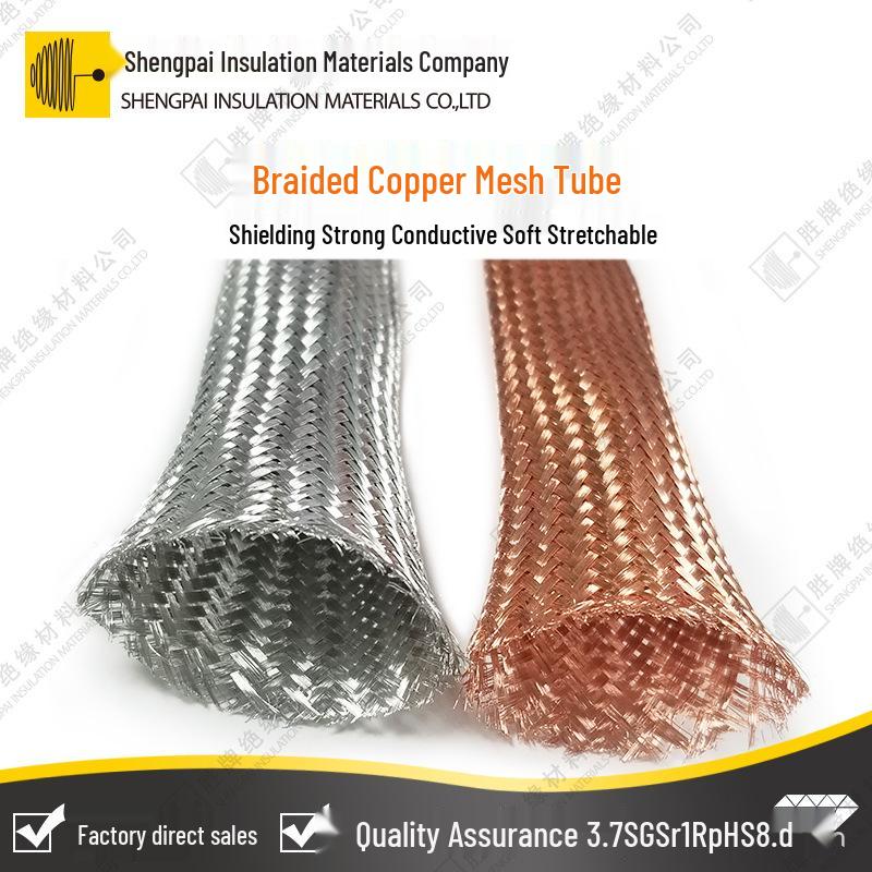 Shingpai Pure Copper Braided Grounding Wire Tube - Soft, Tin-Plated, Shielding Mesh