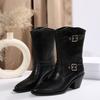 New Medium Boots Women's Pointed Wind Belt Buckle Knight Boots Sleeve Thick-soled Women's Boots