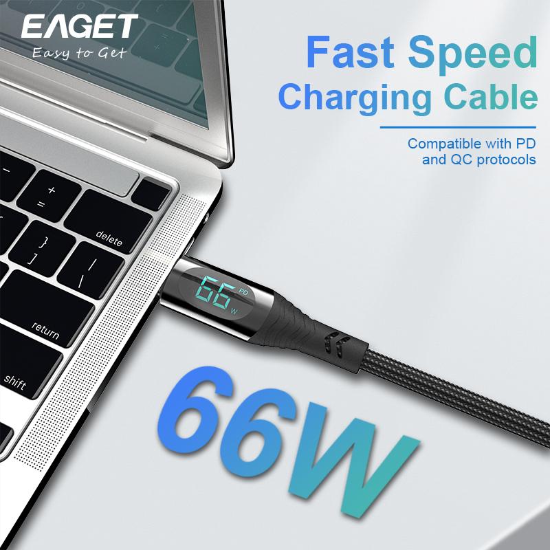 Кабель USB-C для быстрой зарядки мощностью 100 Вт — цифровой дисплей, нейлоновый плетеный кабель для iPhone 15 и других устройств на базе Android