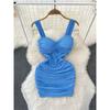 French Style Temperament Sexy Socialite Sling Dress Women's Clothing Summer Pleated Waist Tight Slim Looking Sheath Sexy Short Skirt