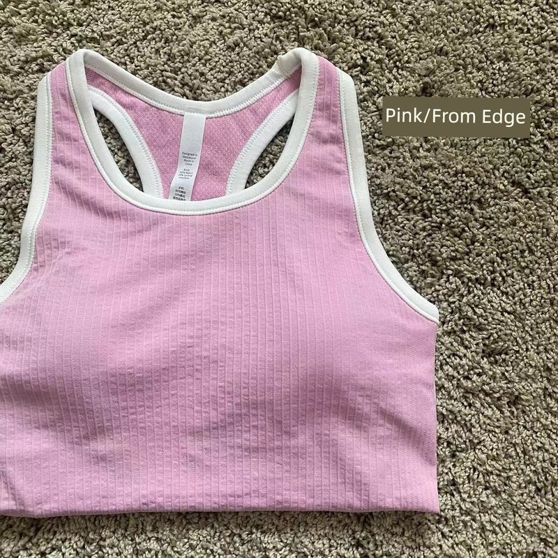 Foreign Trade Contrast Color Patchwork Solid Seamless Belt Chest Pad I-Shaped Yoga Vest Women Cross-Border Fitness Thread Top Outer Wear