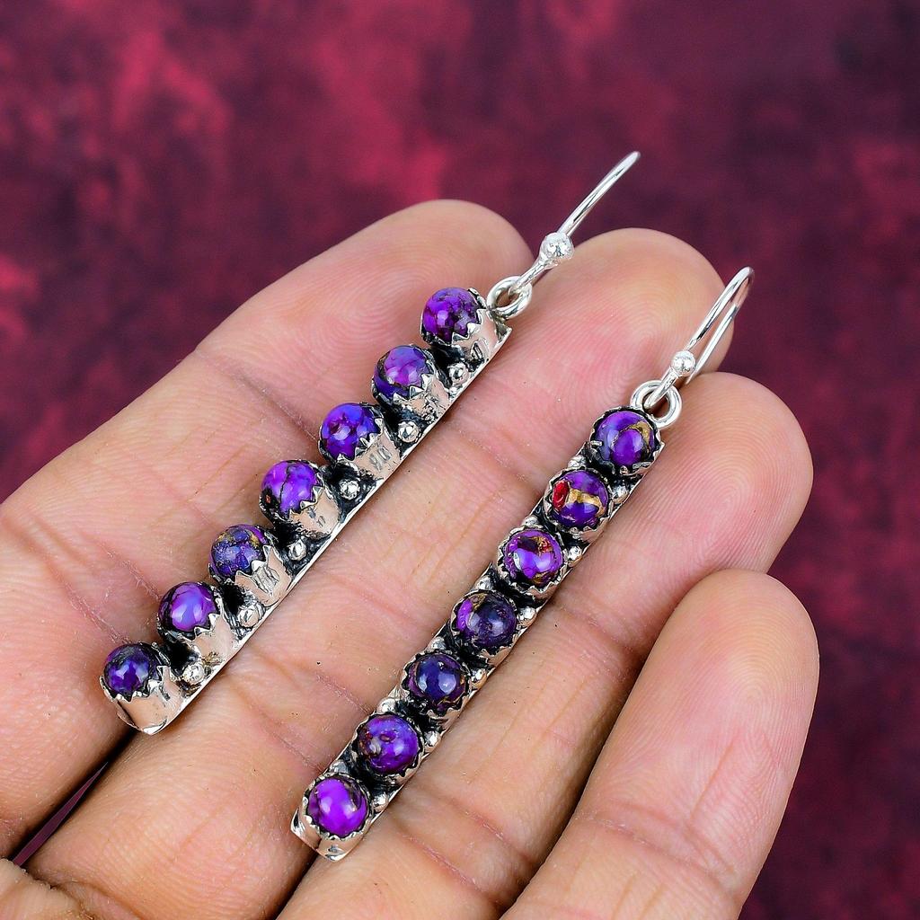 Серьги из фиолетовой меди и бирюзы, ювелирные изделия из цельного серебра 925 пробы, серьги с драгоценными камнями, подарок для нее, изящные ювелирные изделия ручной работы