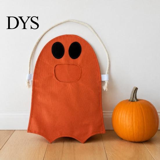 Multipurpose Toy Storage Bag Halloween Ghost Candy for Kids, Cute Fabric Treat or Trick Bucket Tote with Handle, Spooky Snack Goodie Bags Party