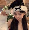 Red Cherry Bow Christmas Hat Warm Plush Cap Decorations Christmas Hat Xmas Party Decorations Women Girls Cosplay Headwear