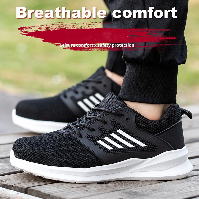 Рабочая защитная обувь, мужские легкие неразрушимые рабочие кроссовки, защитные ботинки со стальным носком, черные, размер 36-46
