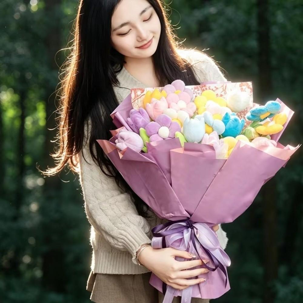 Soft Plush Stuffed Flower Bouquet Colorful Cartoon Tulip Toy Plush Flower Toys Room Decor