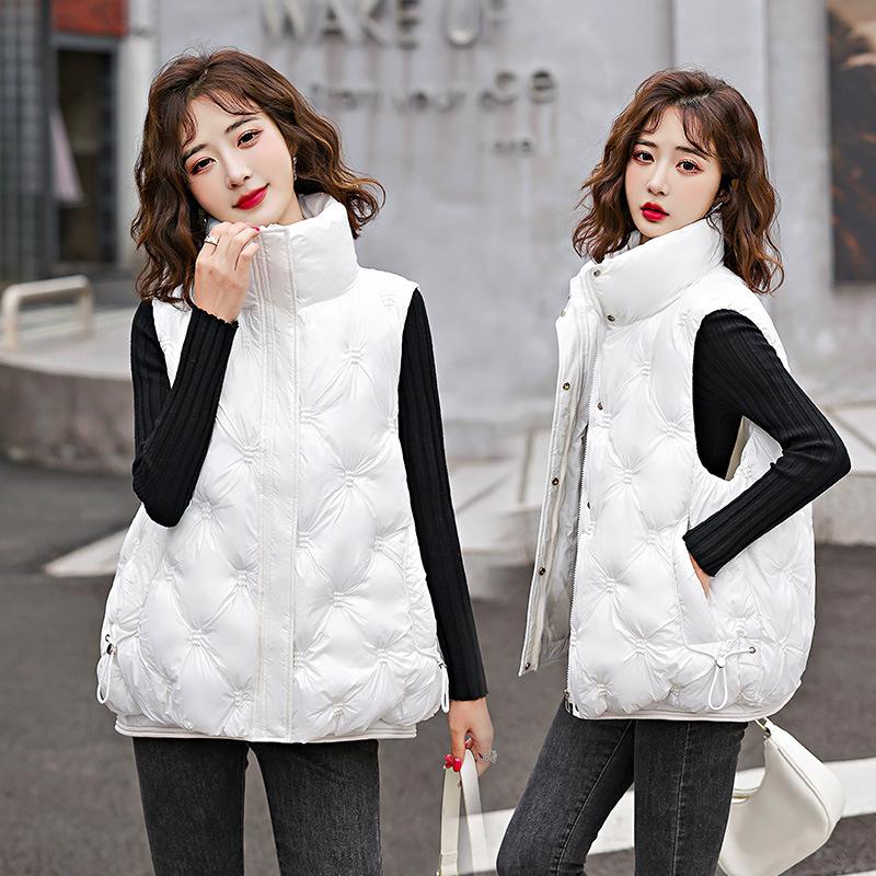Осень-зима, однотонная утепленная верхняя одежда с хлопковой подкладкой, воротник-стойка, теплая куртка без рукавов, пальто, жилет для женщин