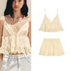Cotton Embroider Poplin V-neck Strap Tops 0881042 Embroidered High Waist Casual Shorts 0881405