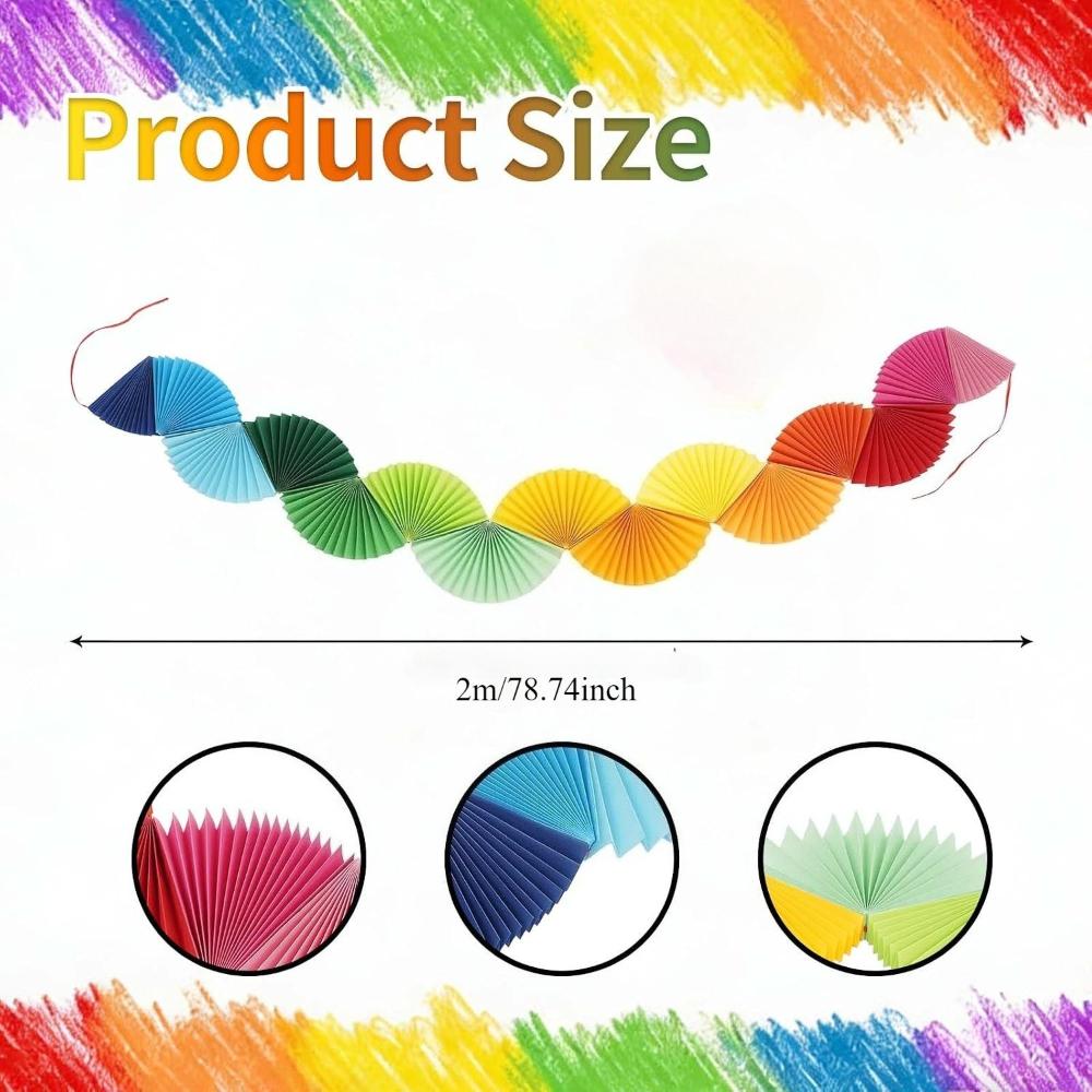 Rainbow Fan Garland Party Decorations Paper Chain Garland Colorful Party Decorations for Birthday Wedding Bridal Shower
