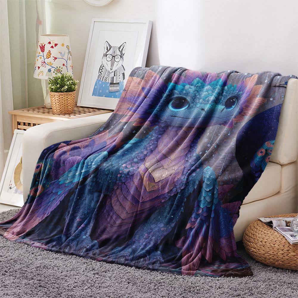 Purple Dragons Print Flannel Blanket, High quality Comfortable for All Seasons, Home Decor, Warmth and Comfort