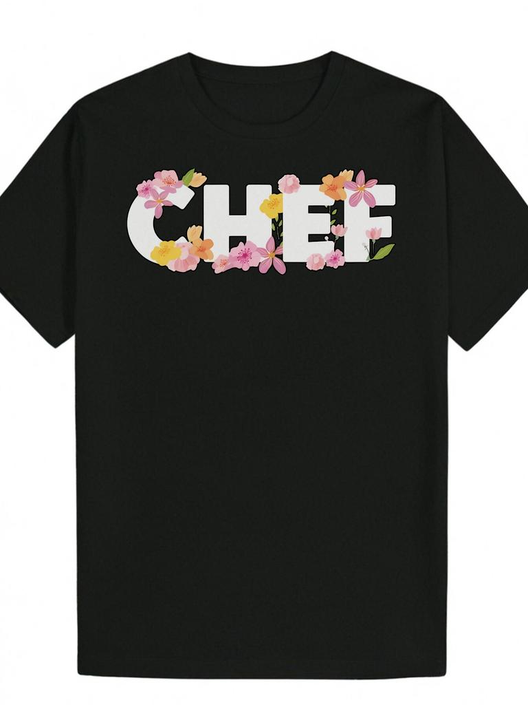 Casual Summer T-shirt - "Chef" Letter Print