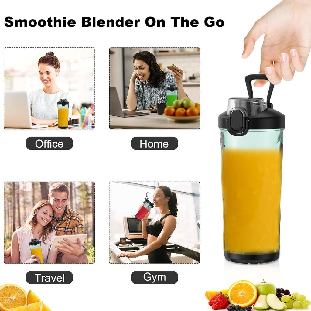 600ml Portable Blender 240W USB Rechargeable Electric Juicer with 6D Blades, BPA-Free, 4000mAh Lithium Battery, Quick Charge, Small Container for