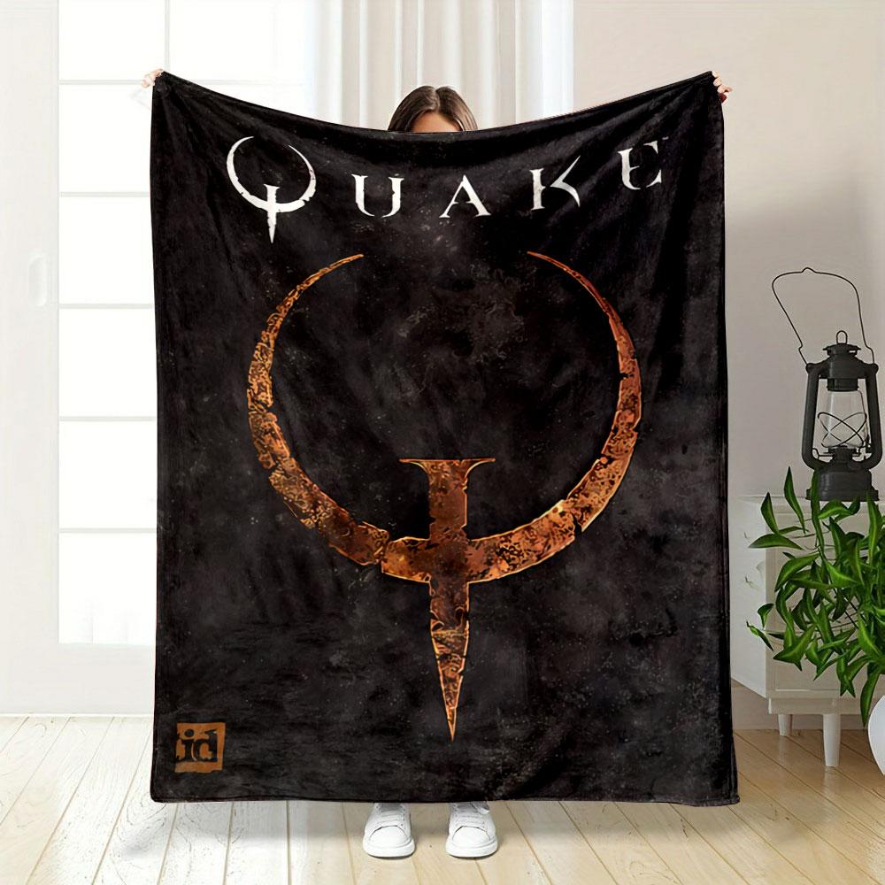 Timeless Quake Video Game Logo Dark Fleece Blanket, Fluffy Warm Blanket for Cold Evenings, Classic Fleece Blanket for Warmth and Style