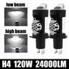 120 Вт H4 автомобиль мотоцикл светодиодный мини-объектив проектора лампа 24000LM 6000K фара дальнего/ближнего света