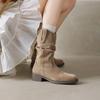 Pile Boots Retro Suede Apricot Short Boots Western Boots Pleated Women's Boots Spring and Summer Thick Heel Versatile Knight Boots