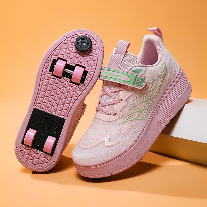 Новые детские кроссовки-ролики, молодежные роликовые коньки, четырехколесные коньки с тормозами, кроссовки с выдвижными колесиками